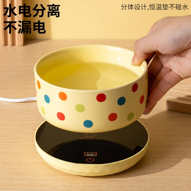 波点猫咪陶瓷饮水机冬季酸奶机冬季加热罐头喝水碗酸奶碗恒温