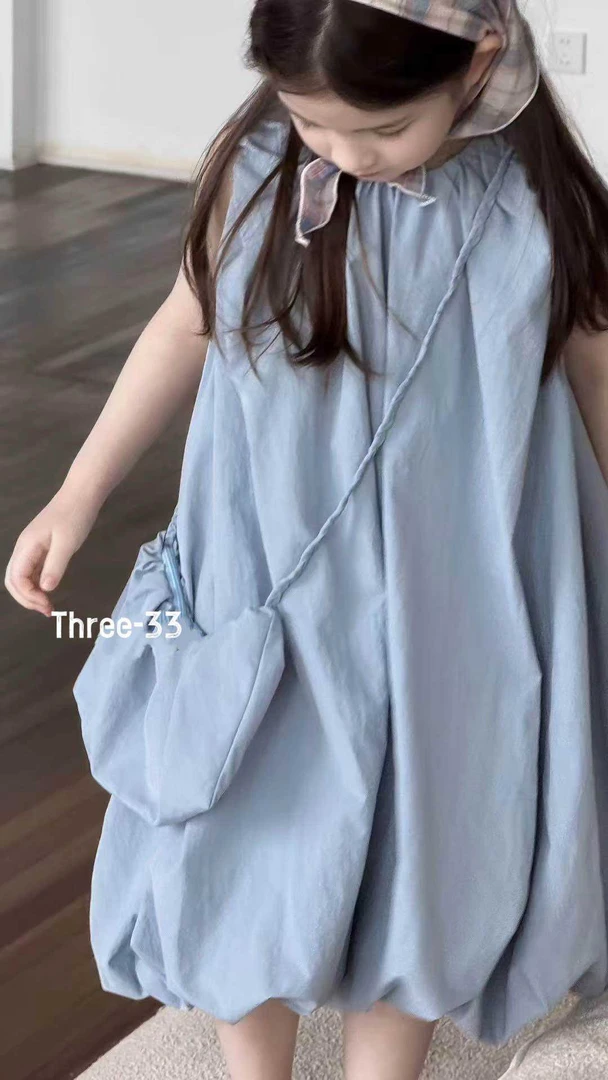 纯色女公主风夏季连衣裙洋气时尚ins风