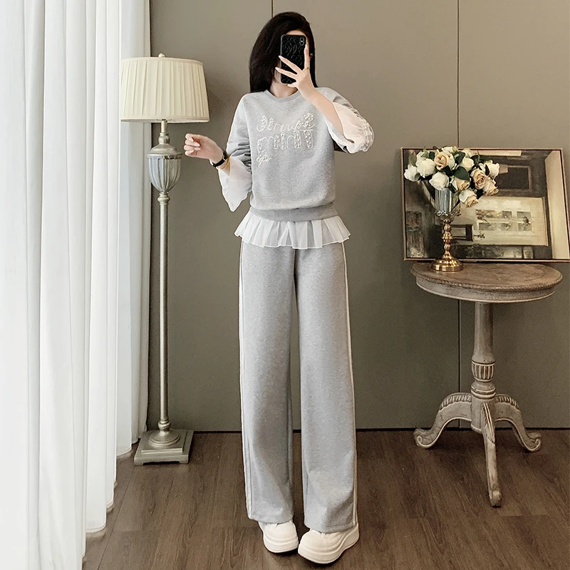 时尚套装显瘦运动春秋休闲运动套装短袖气质阔腿裤卫衣宽松两件套