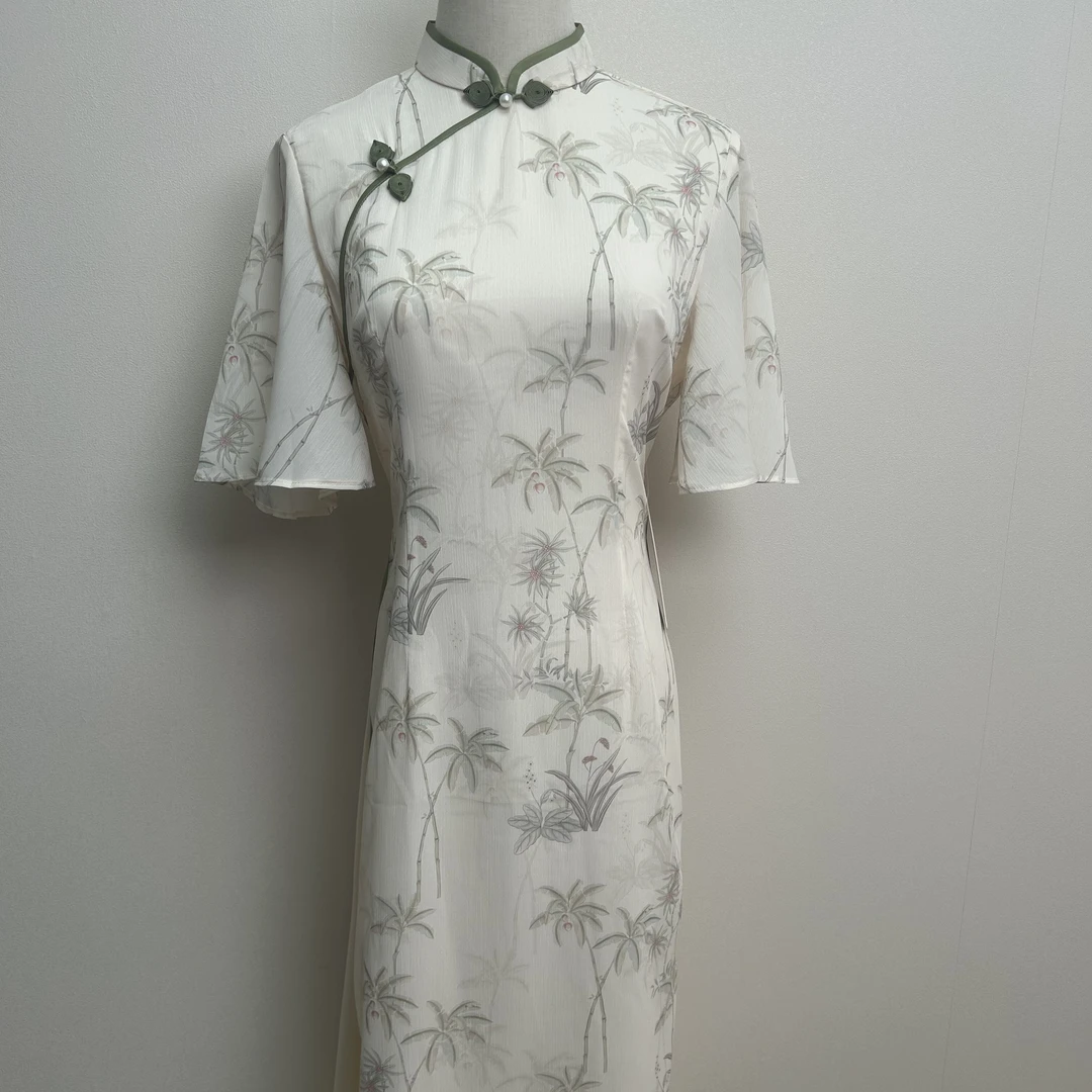 132-小清新奥黛旗袍新款2025年春夏日常改良年轻款少女气质显瘦