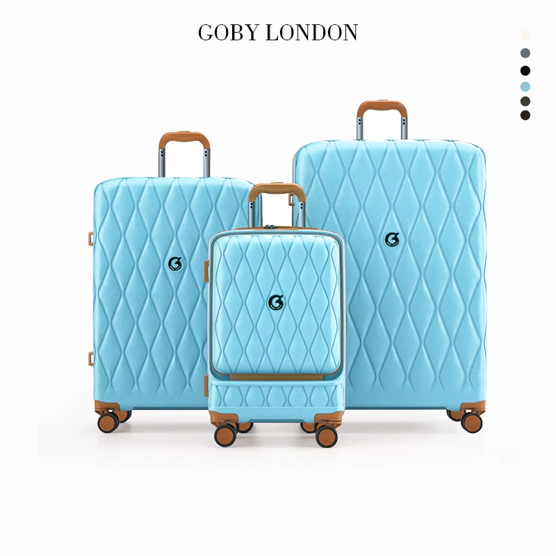 英国GOBYLONDON果比前开盖电脑位旅行箱时尚经典白色女士登机箱