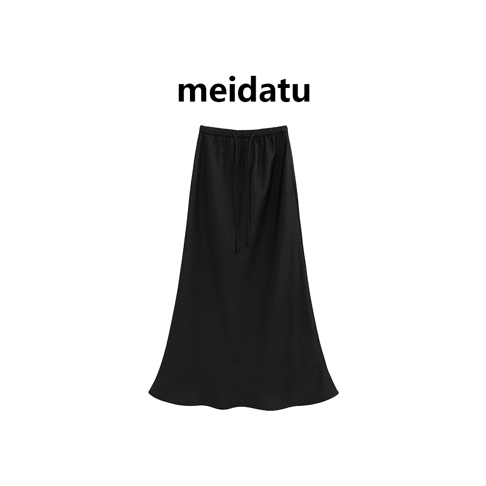 美哒兔(墨韵悠垂)百搭松紧腰直筒半身裙(小个子版)CD649-J