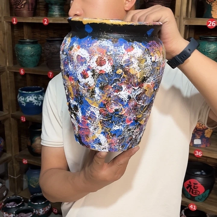 红陶浮雕花盆炸炸炸