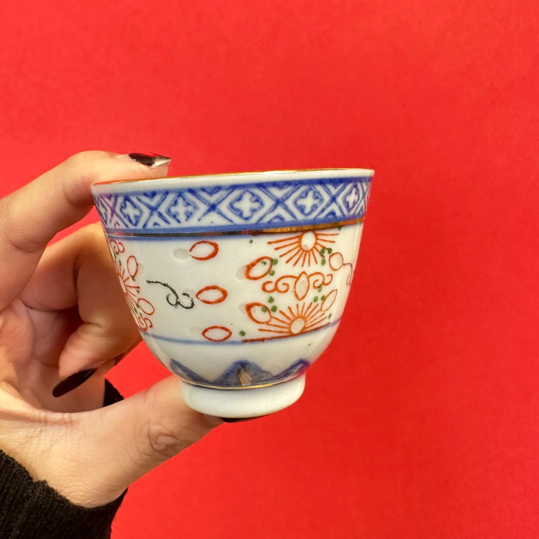 柴窑柴烧软玉吉祥纹杯