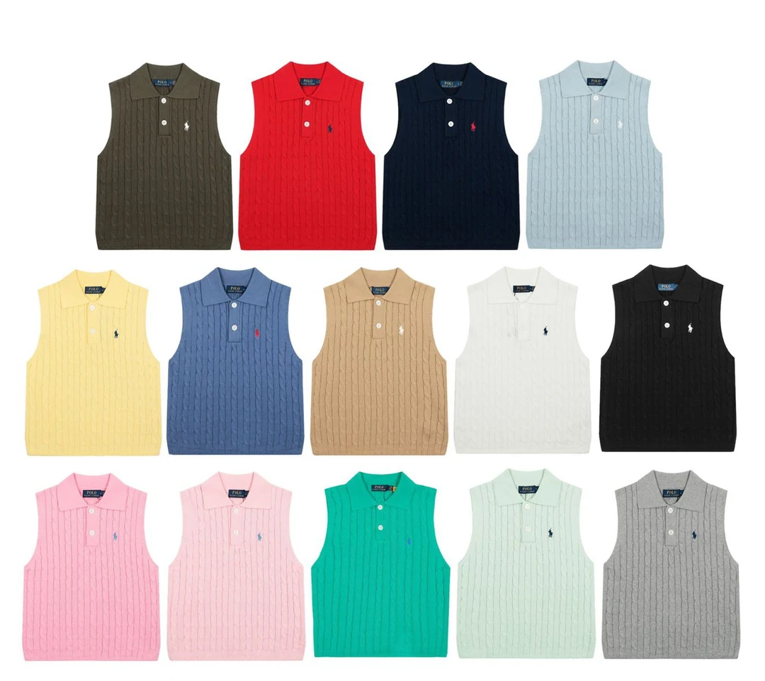 13色2025夏季新款辣妹刺绣大麻花针织polo领无袖马甲背心女上衣