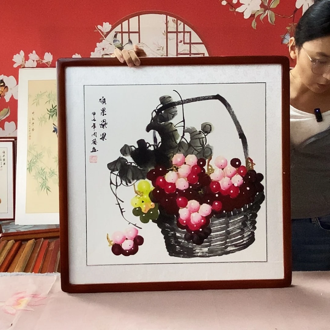 国画手写手绘国画作品带框包邮62✖️62