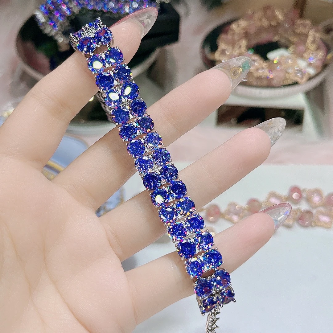 钛钢莫桑石手链 991双排紫色手链