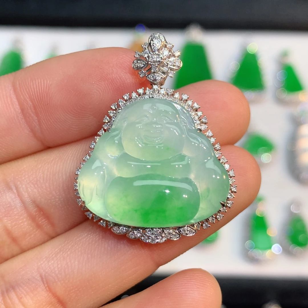 翡翠颈饰18K金镶嵌S***Y缅甸翡翠