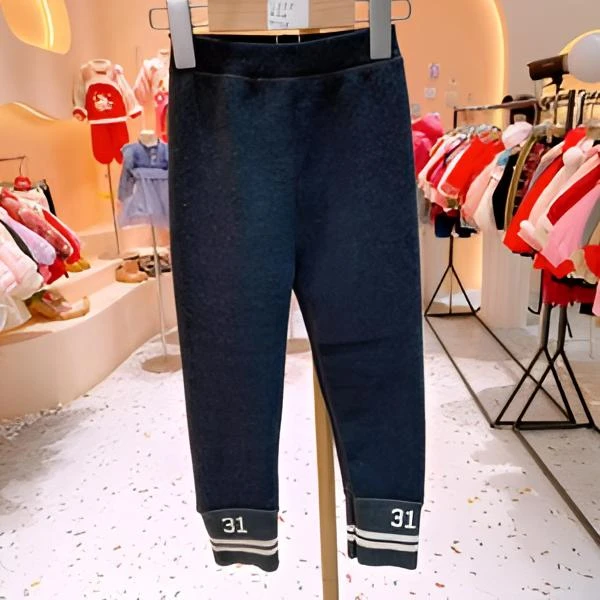 现货 C985儿童加绒无骨无痕”31“螺纹刺绣打底裤