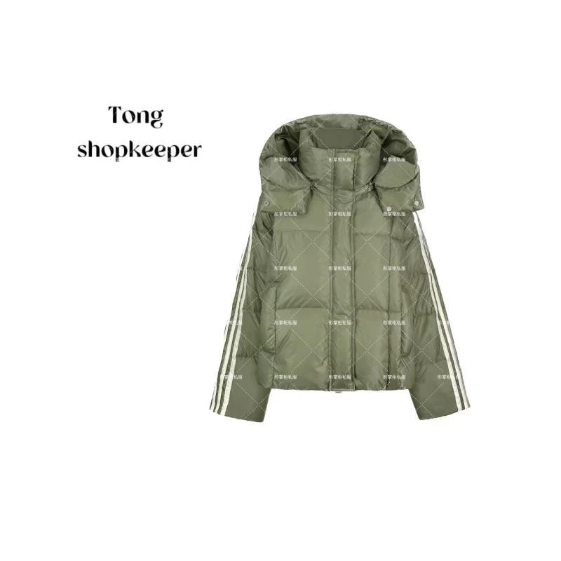 QJ/彤掌柜1682539 新款2025设计师条纹连帽保暖通勤厚实羽绒服