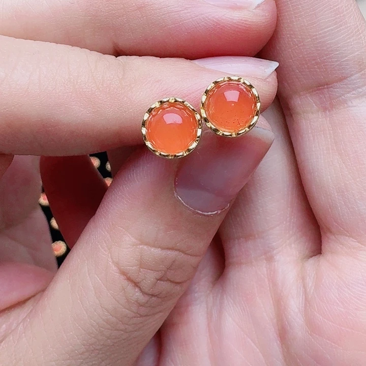 南红玛瑙耳饰银S925镶嵌耳钉