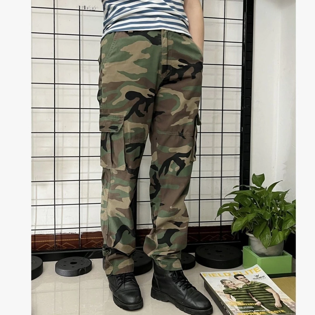 【断码清仓】秋冬棉麻迷彩军绿平角多口袋工装裤款洗水户外旅游制服