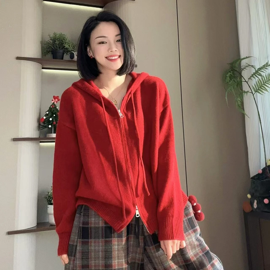 冬季耀眼C位连帽拉链毛衣针织开衫4-12-15