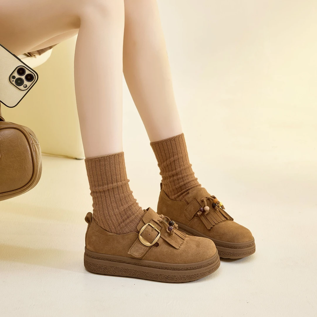 36314 厚底袋鼠鞋勃肯鞋女秋季真皮新款百搭懒人单鞋女大码女鞋