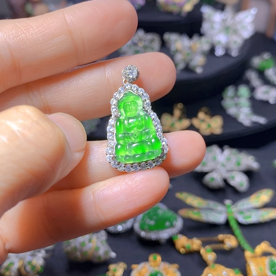 翡翠银S925镶嵌颈饰天然翡翠