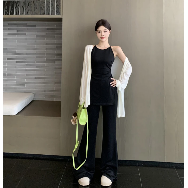 大码女装夏季甜辣妹修身显瘦无袖上衣休闲裤子气质女装时尚套装