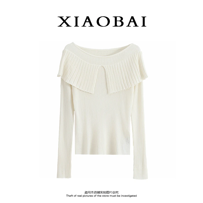 XIAOBAI 三色早秋薄款毛针织衫女时尚百搭显瘦长袖上衣知性风女装