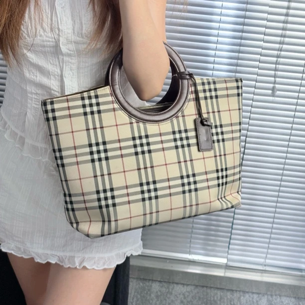 95新 BURBERRY/博柏利 格纹手提托特包sc