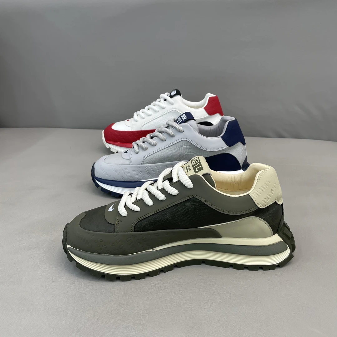 春秋新款男士休闲鞋皮面拼接潮流男鞋时尚百搭单鞋皮鞋码