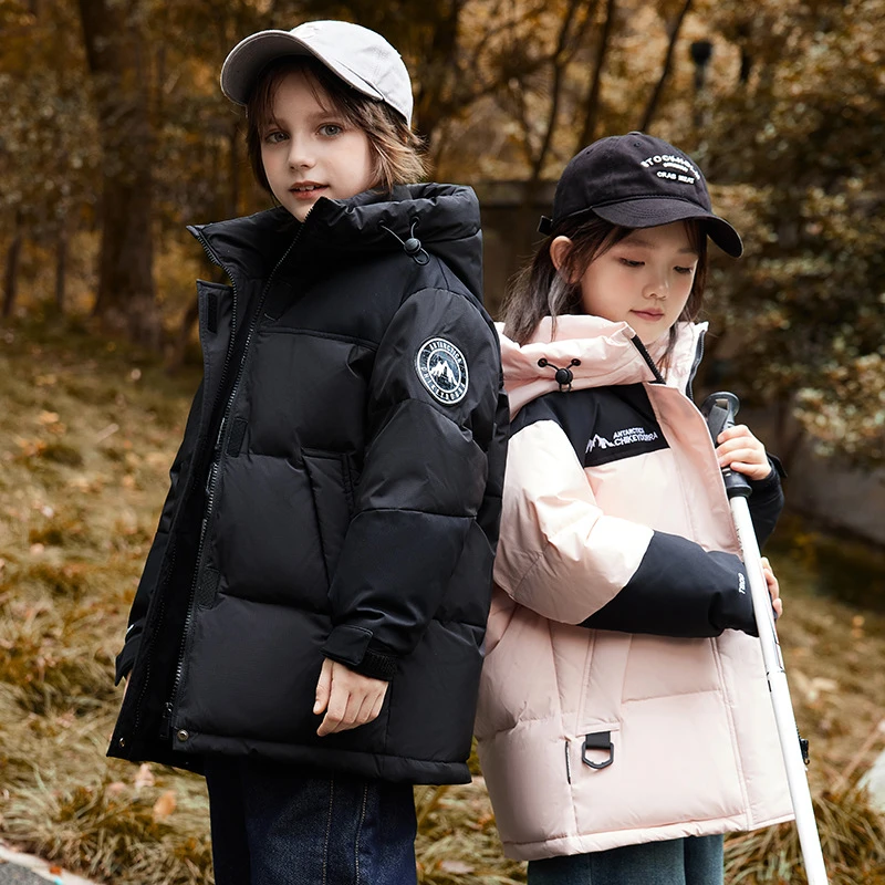儿童羽绒服男女童新款中长款加厚户外拼色三防亲子防寒服