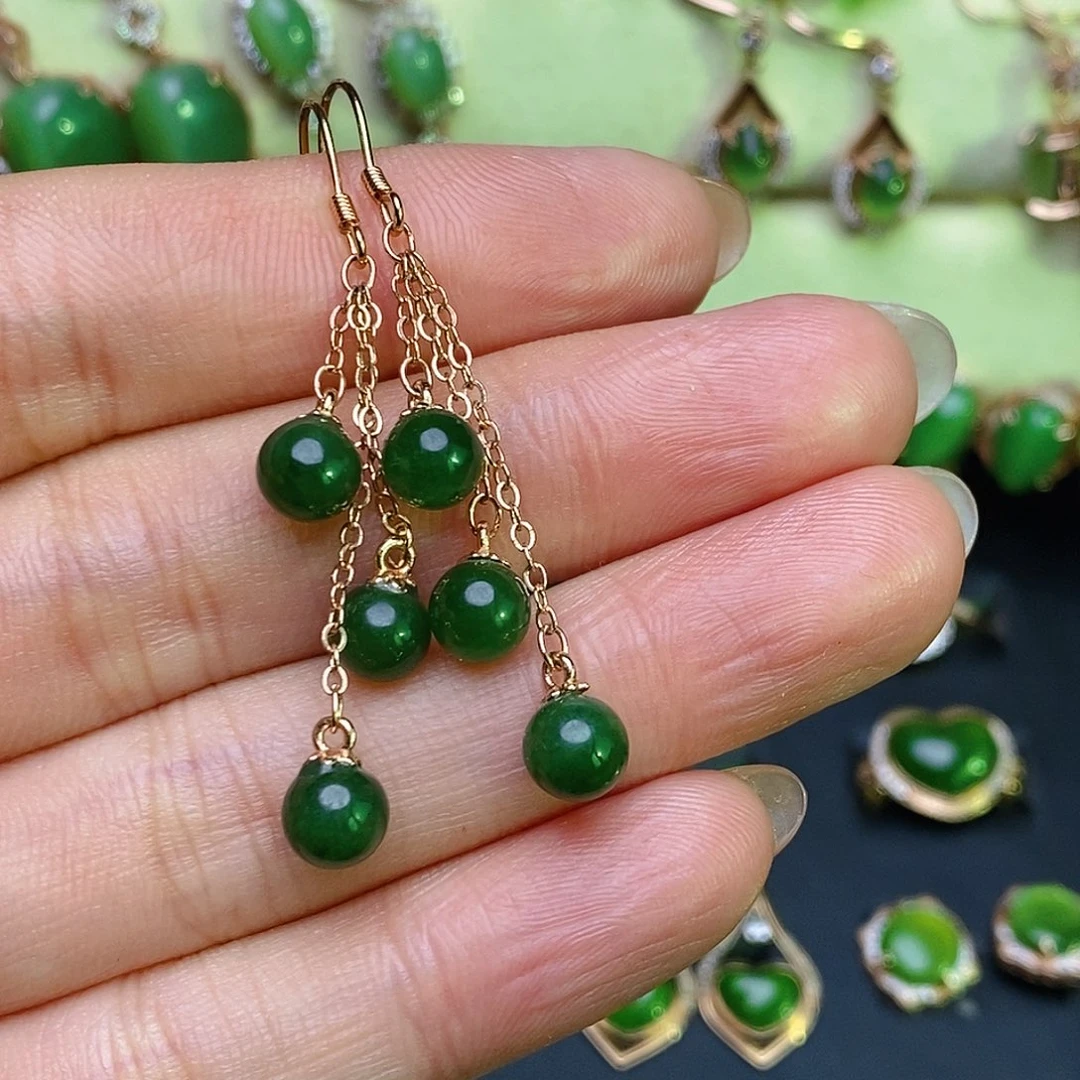 和田玉（碧玉）耳饰银S925镶嵌