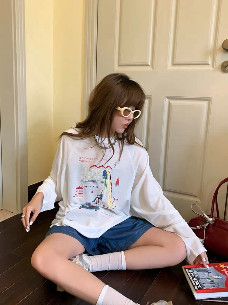 MOKEWEN夏季旅行度假防晒 印花长袖T恤