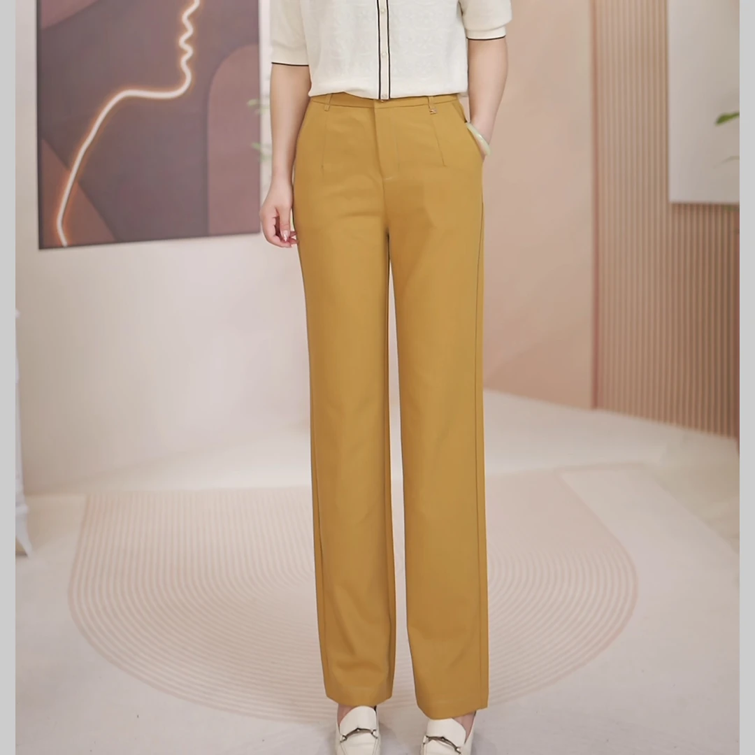 春夏薄款天丝醋酸窄版直筒高腰女裤裤子修身显瘦垂坠19019