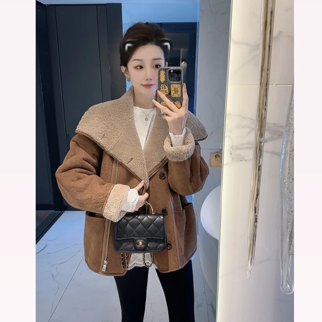 【大静静】驼色系！羊羔毛夹克皮毛一体外套1850