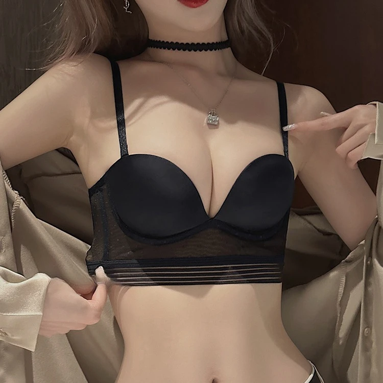 U型美背内衣女夏季大胸聚拢收副乳防下垂性感半杯露背文胸罩套装