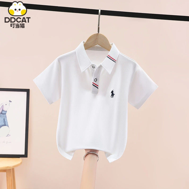 叮当猫男童短袖polo衫夏装2025新款洋气中大童学生纯棉T恤上衣潮8