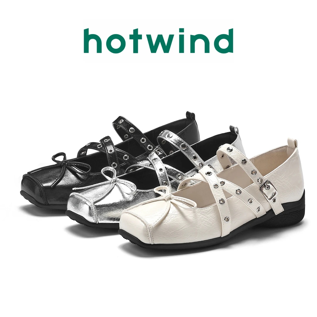 Hotwind/热风小众设计感玛丽珍鞋2025夏季新款古风浅口芭蕾鞋单鞋