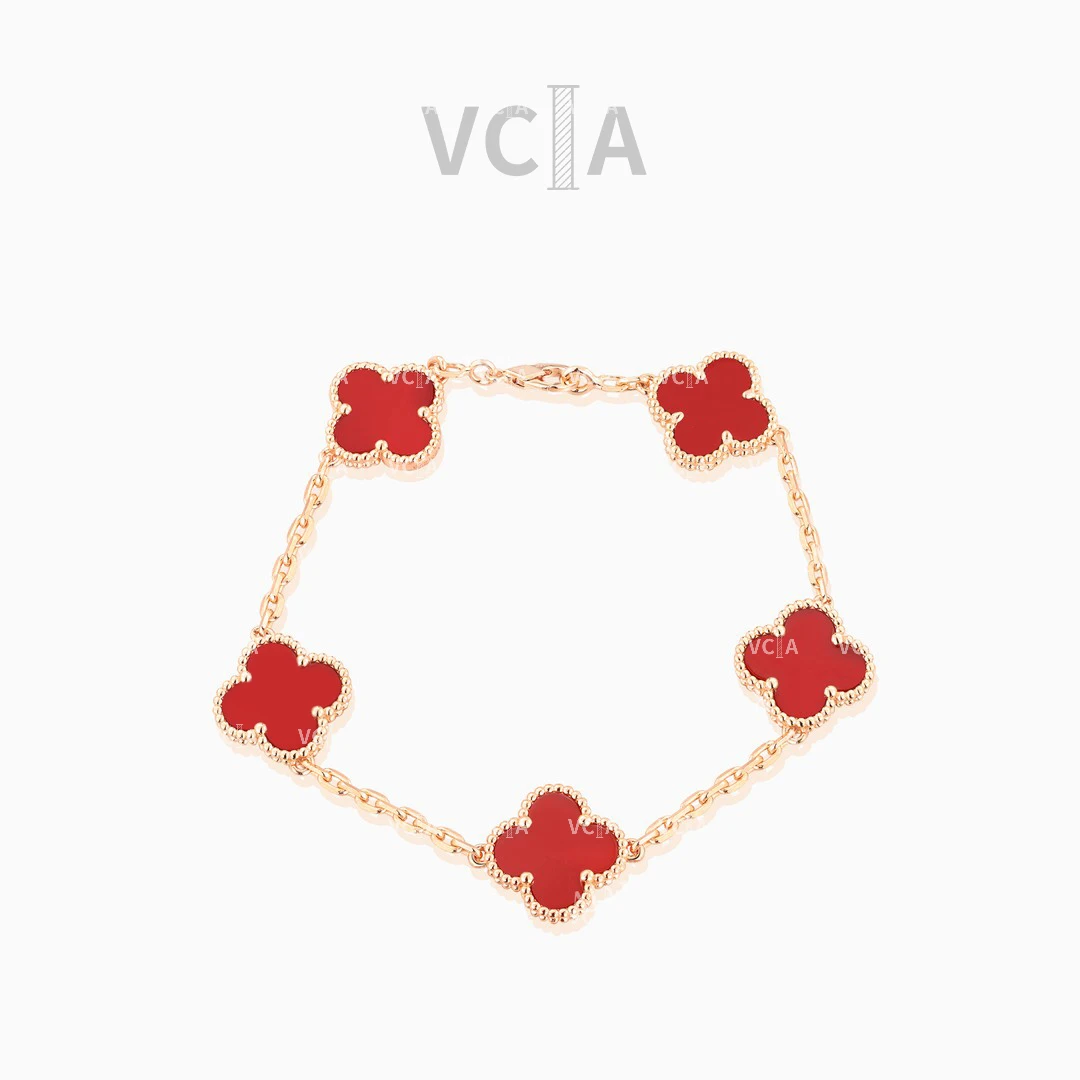 手链 镀18K金 轻奢百搭四叶草五花手链高定法式CNC工艺时尚