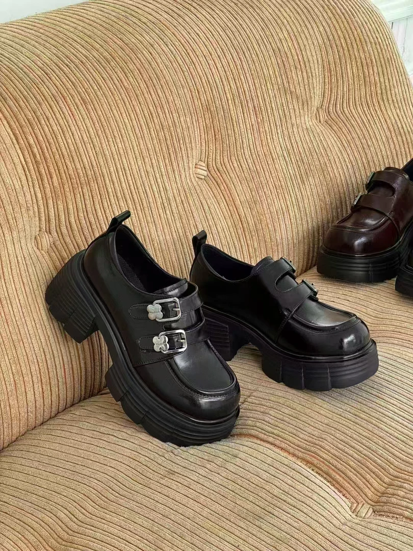 2025春季新品！英伦风时尚超轻厚底乐福真皮女鞋2273-1