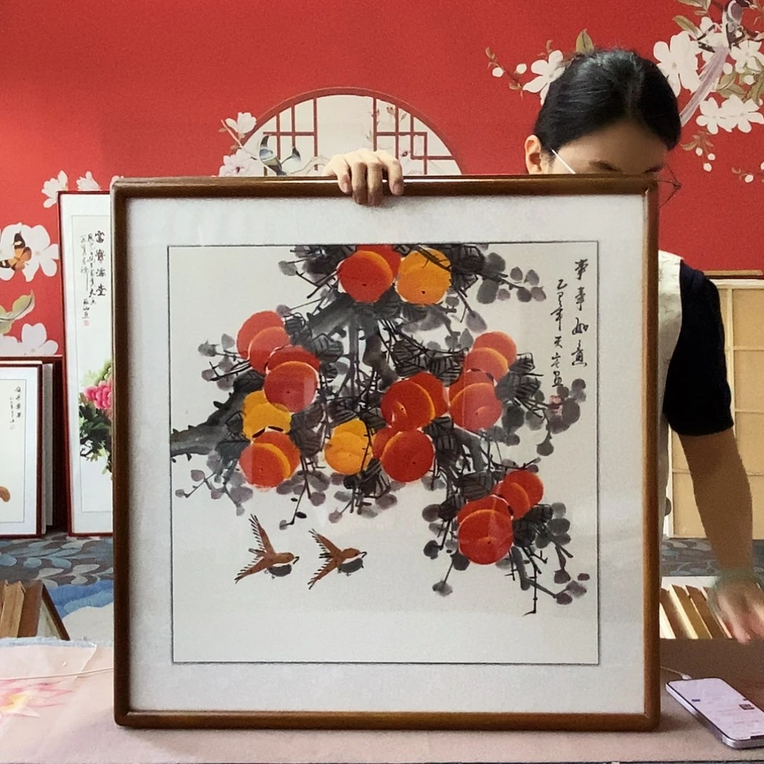 国画手写手绘国画作品带框包邮62✖️62