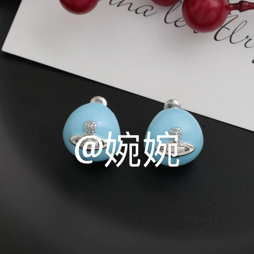 铜合金锆石耳饰 1148韩版定制淡蓝色快乐星球耳钉