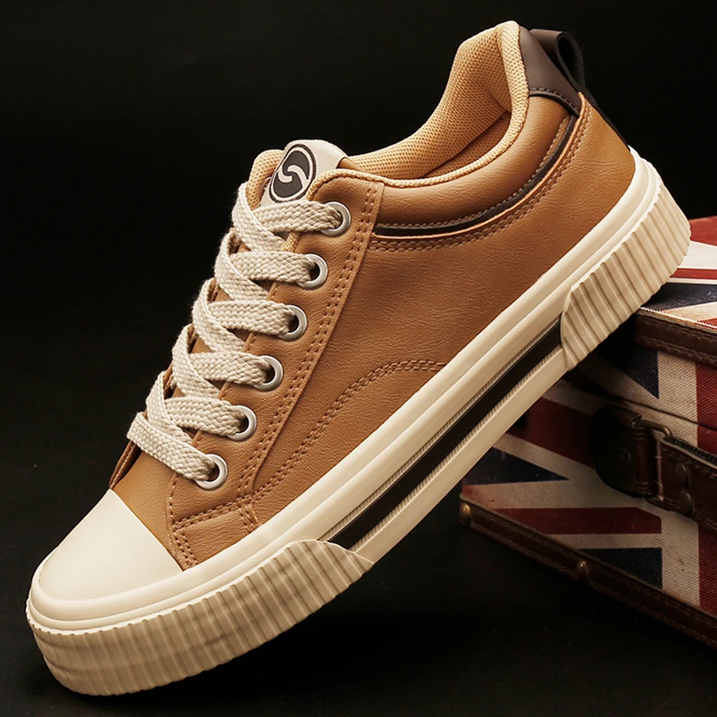 25866 休闲皮鞋前系带黑色耐磨男鞋百搭秋季纯色潮鞋韩版平跟板鞋