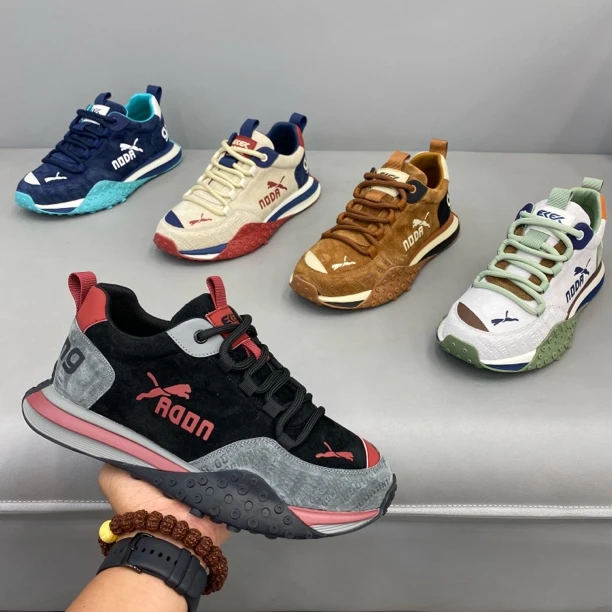 2025新款低帮系带防滑厚底增高老爹鞋舒适拼接休闲鞋百搭潮流男鞋