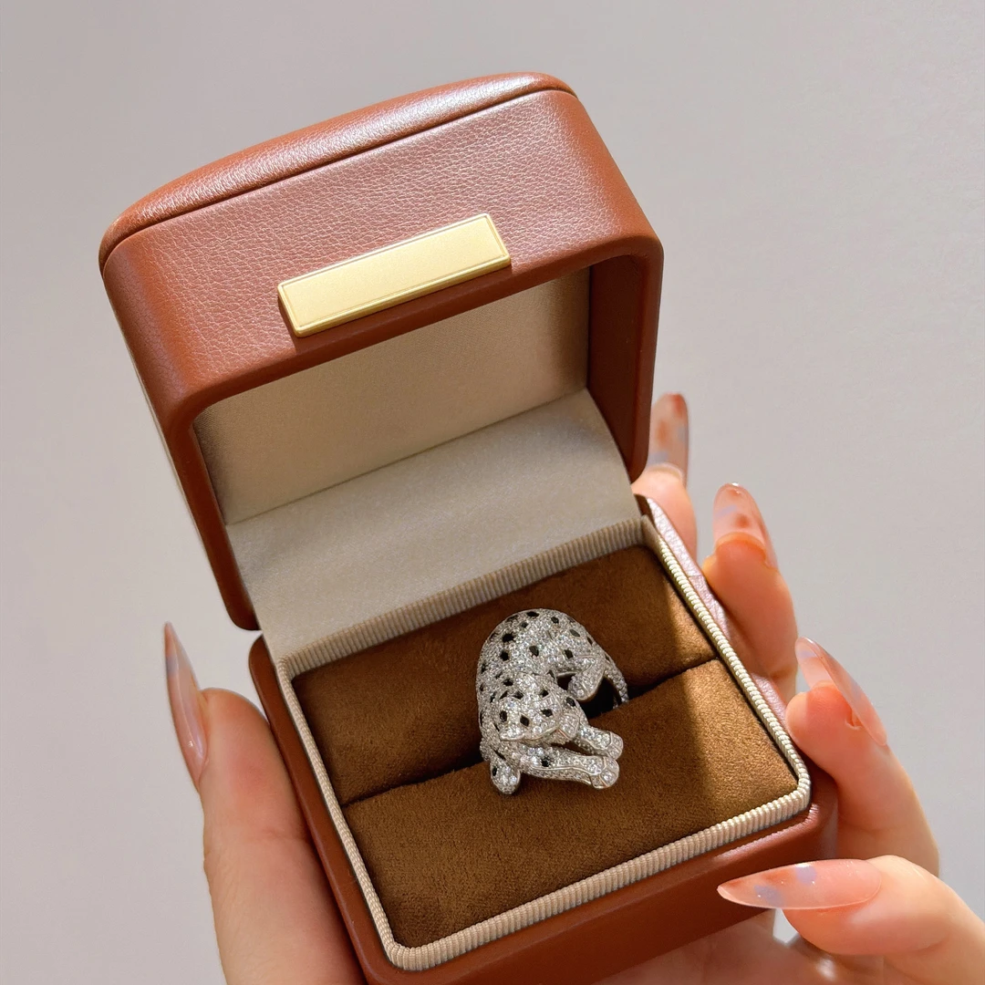 925银锆石戒指 925银锆石戒指 立体豹子造型轻奢时尚女士开口08