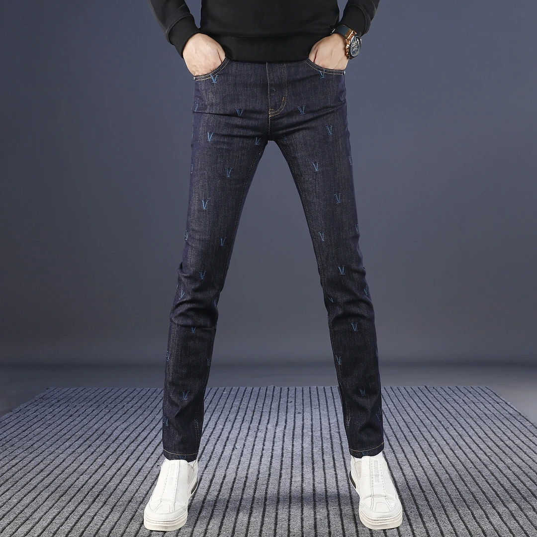 潮牌刺绣男士牛仔裤男款秋冬爆款2025新款修身小脚休闲弹力裤子男