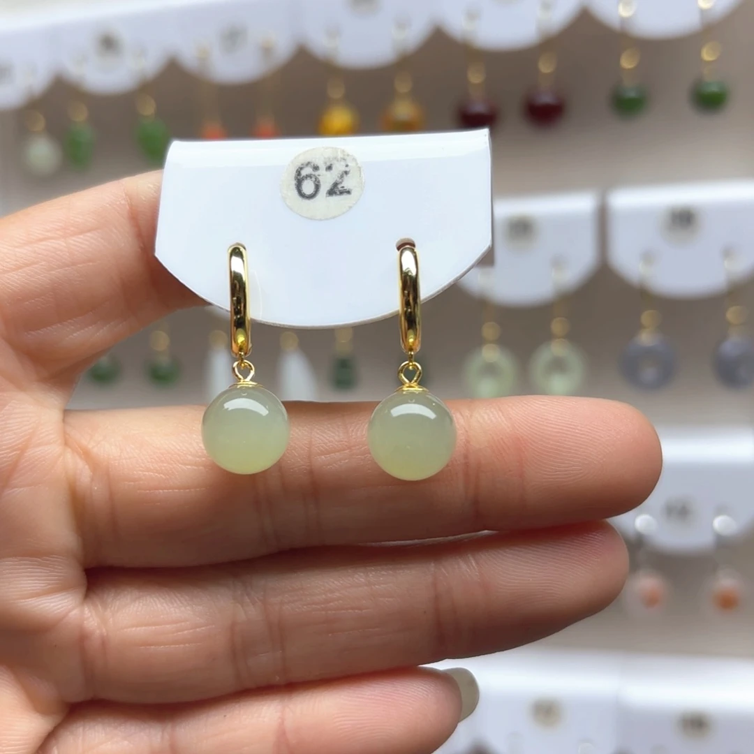 和田玉耳饰银S925镶嵌