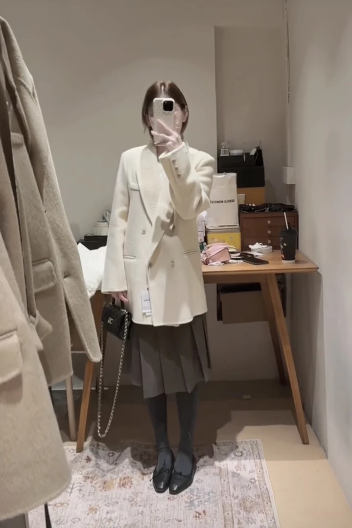 2025冬季新款超好看宽松显瘦西装外套女韩系洋气毛呢子大衣半身裙