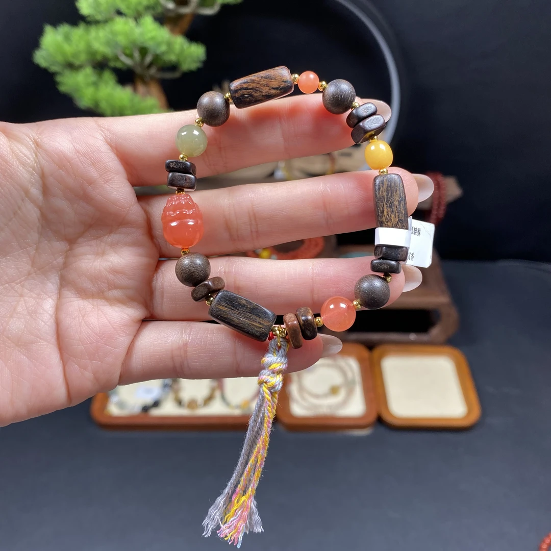 【盐源玛瑙貔貅手串】A540搭配和田玉+蜜蜡+文玩木串手串百搭