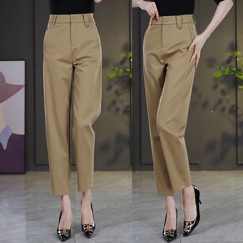 拉夏贝尔西装裤女九分休闲裤萝卜裤2025早秋新款哈伦裤高腰烟管裤