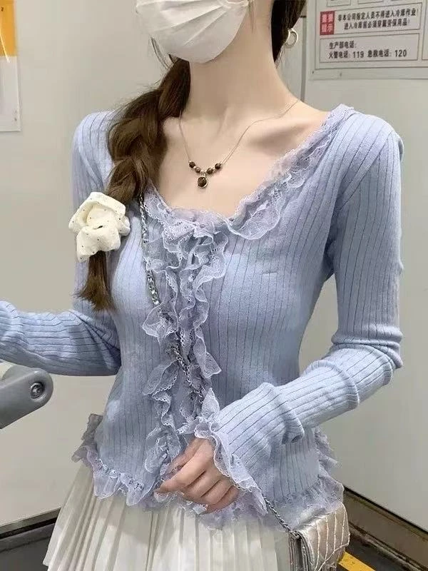 2025新款时尚女装设计感法式洋气女士显瘦百搭针织衫上衣