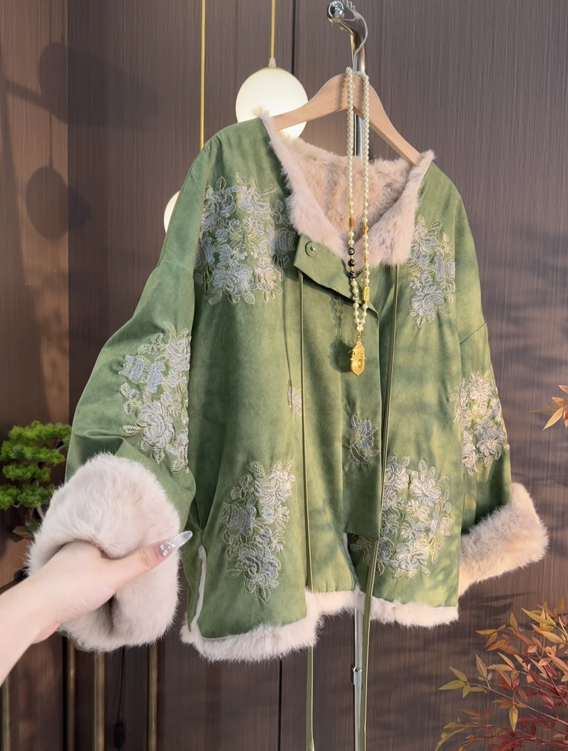 【绿婉】（不带毛领）新中式兔毛双面双穿外套2024D0232-芙姿FZ-祎祎