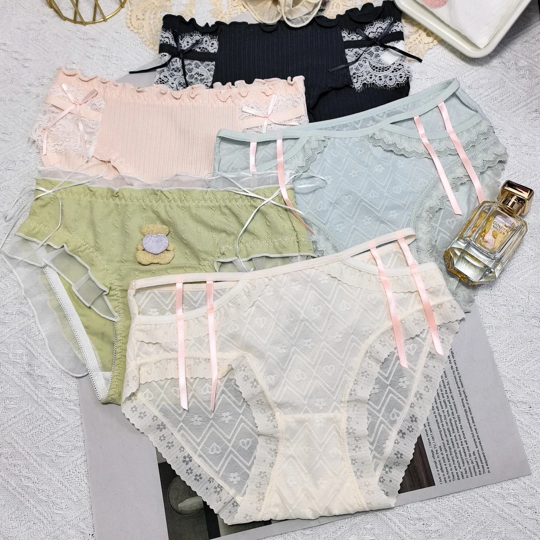 性感带俏皮感蕾丝提花透气女士秋冬季三角内裤