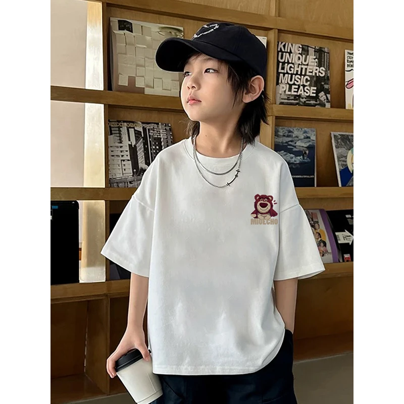 儿童纯棉t恤2025新款宽松短袖女男童印花吸汗A类夏季T恤男童休闲