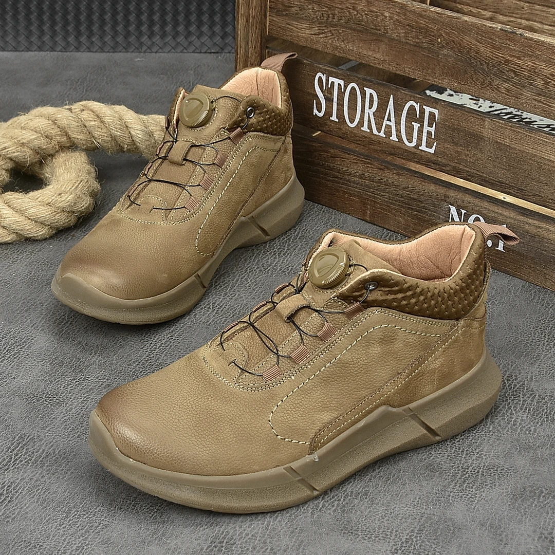 春季新款中帮男士皮鞋真皮牛皮休闲运动耐磨防滑软底软面厚底减震