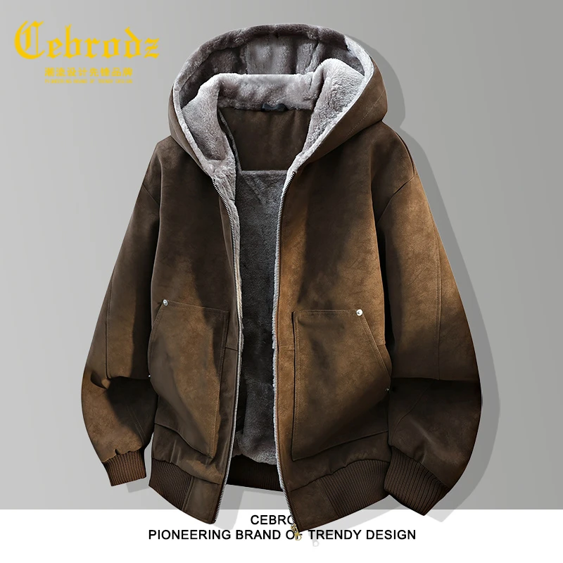 法国Cebrodz冬季加绒加厚夹克外套男士2025新款连帽夹克男装百搭
