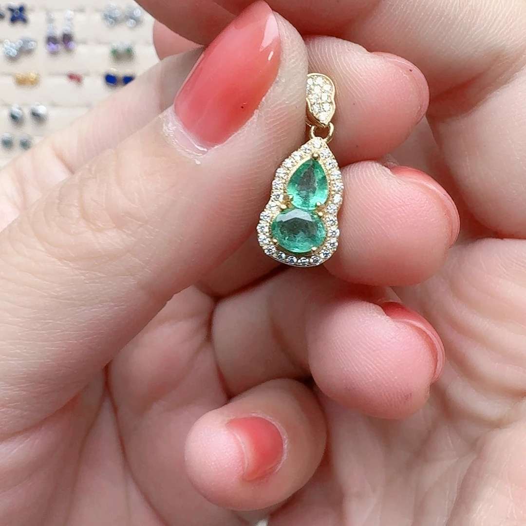 祖母绿吊坠(不含链)银S925镶嵌